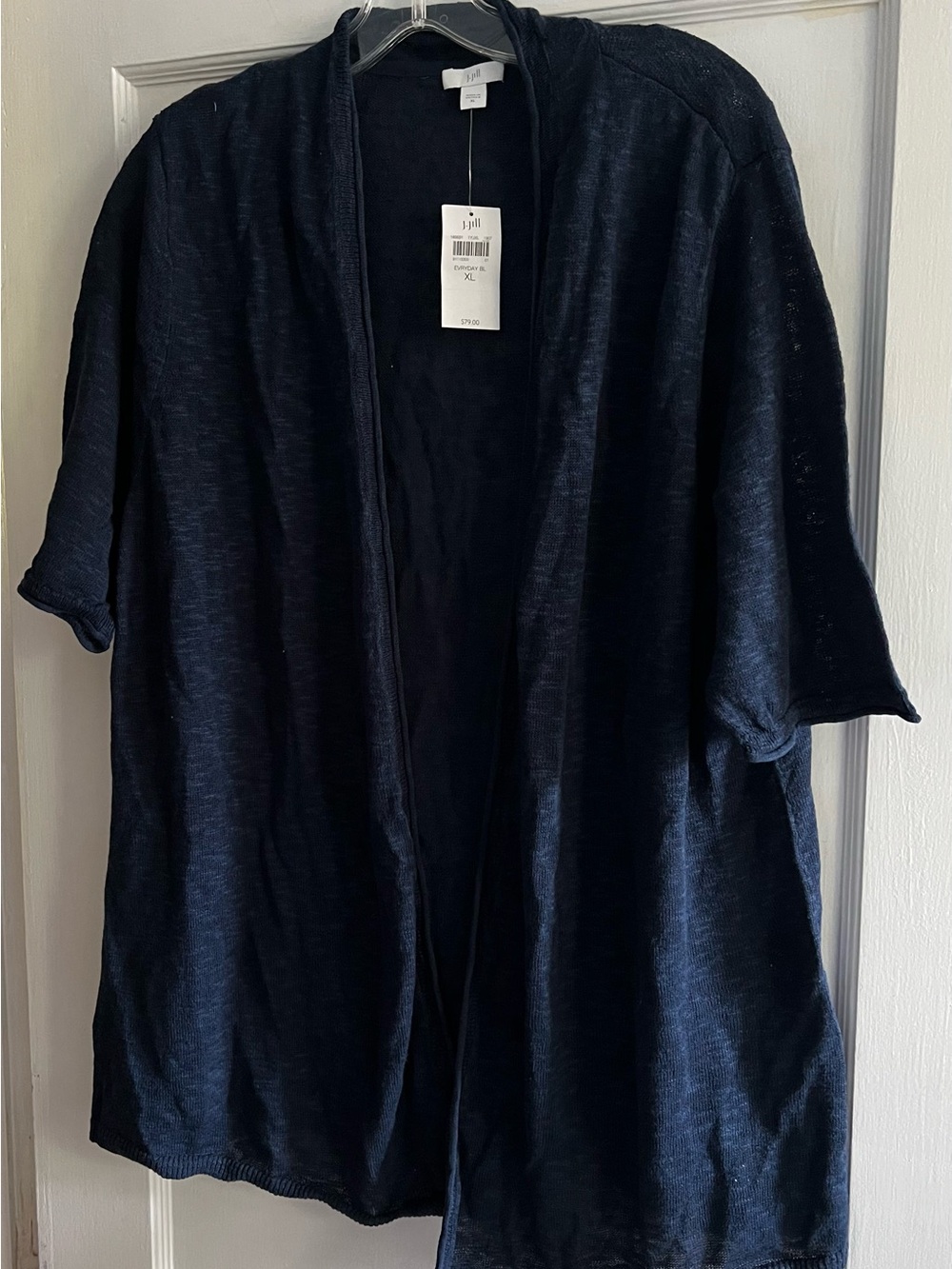 J.Jill Navy Linen Cotton Open Front Cardigan XL NWT Lightweight Summer Layer